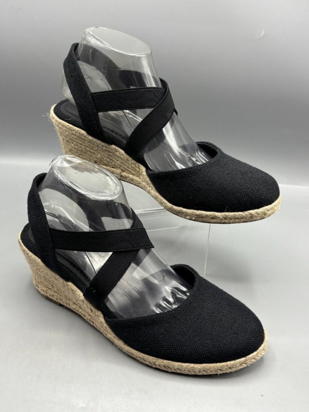 Catherine Malandrino Espadrille Sandals Womens 10 Black Wedge Heel Round Toe